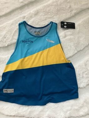 Boston Marathon crop Colorblock Athletic Tank Top in Light Blue/Yellow/Dark Blue